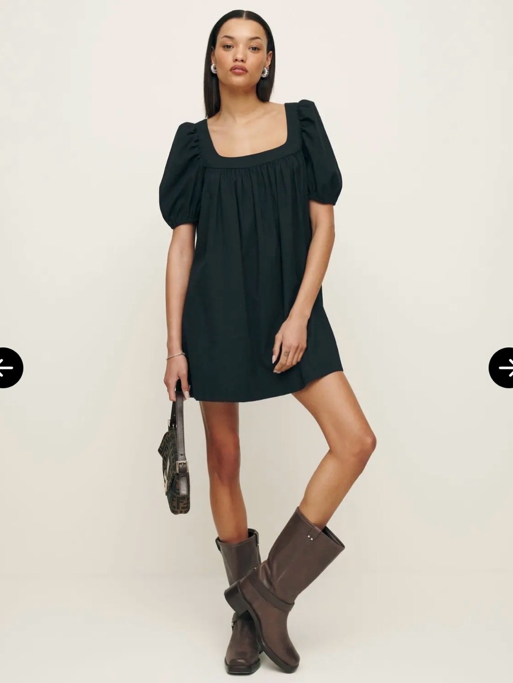 Reformation Nissa Puff Sleeve Black Mini Dress